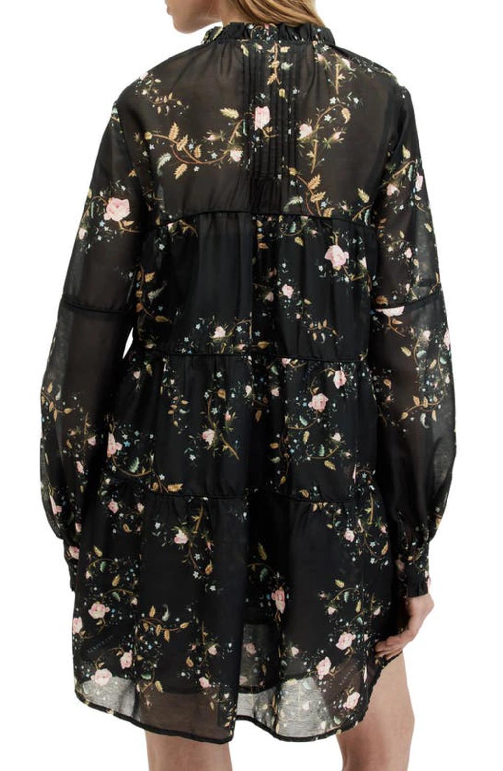 ALLSAINTS Mindy Floral Long Sleeve Trapeze Minidress In Black Product Image