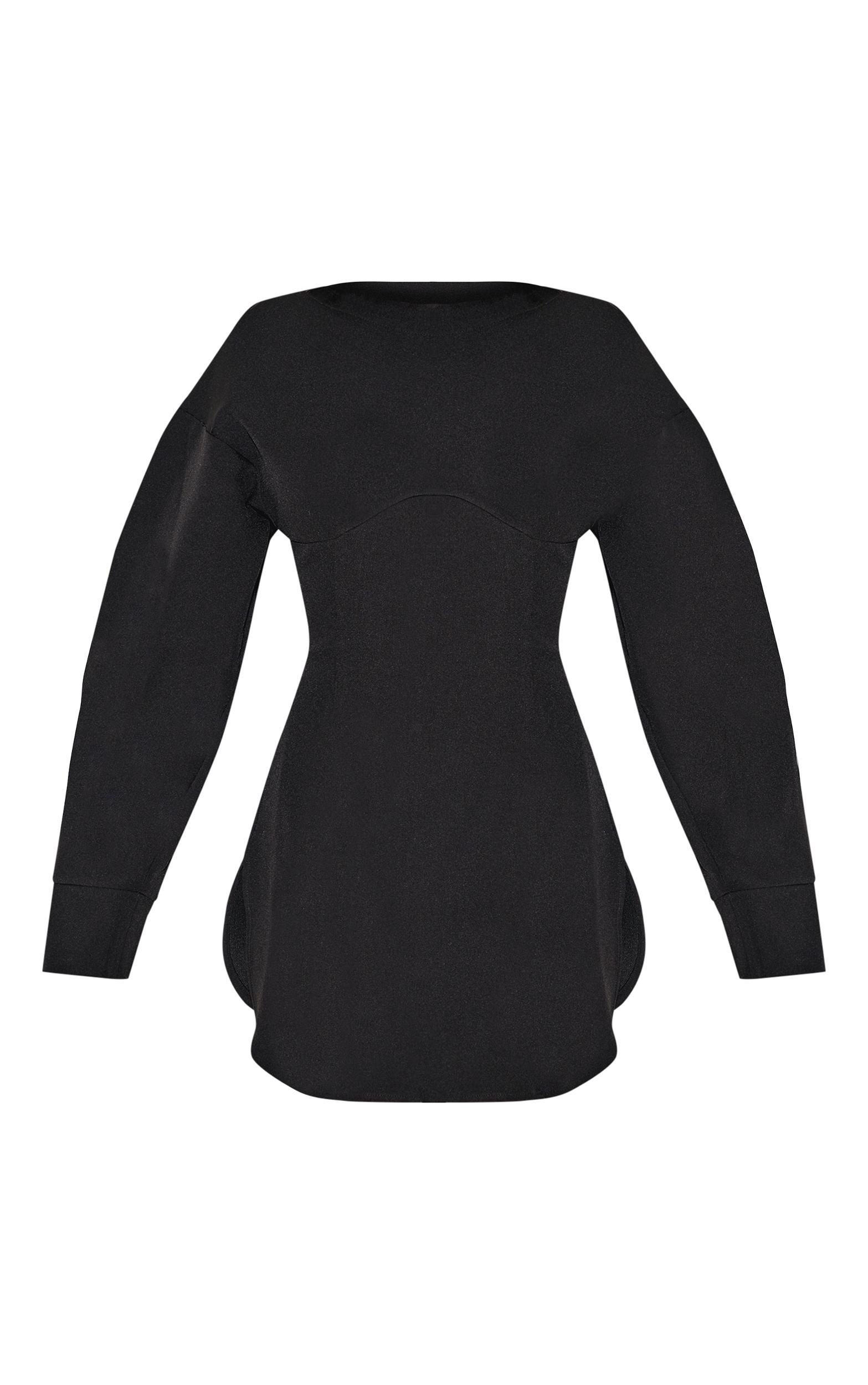 Black Tailored Long Sleeve Shift Dress Product Image
