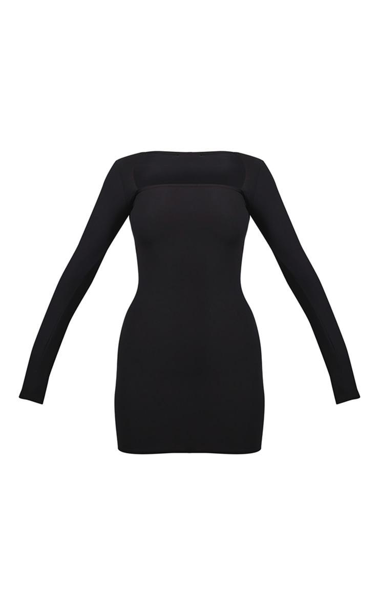 Black Soft Touch Square Neck Long Sleeve Bodycon Dress Product Image