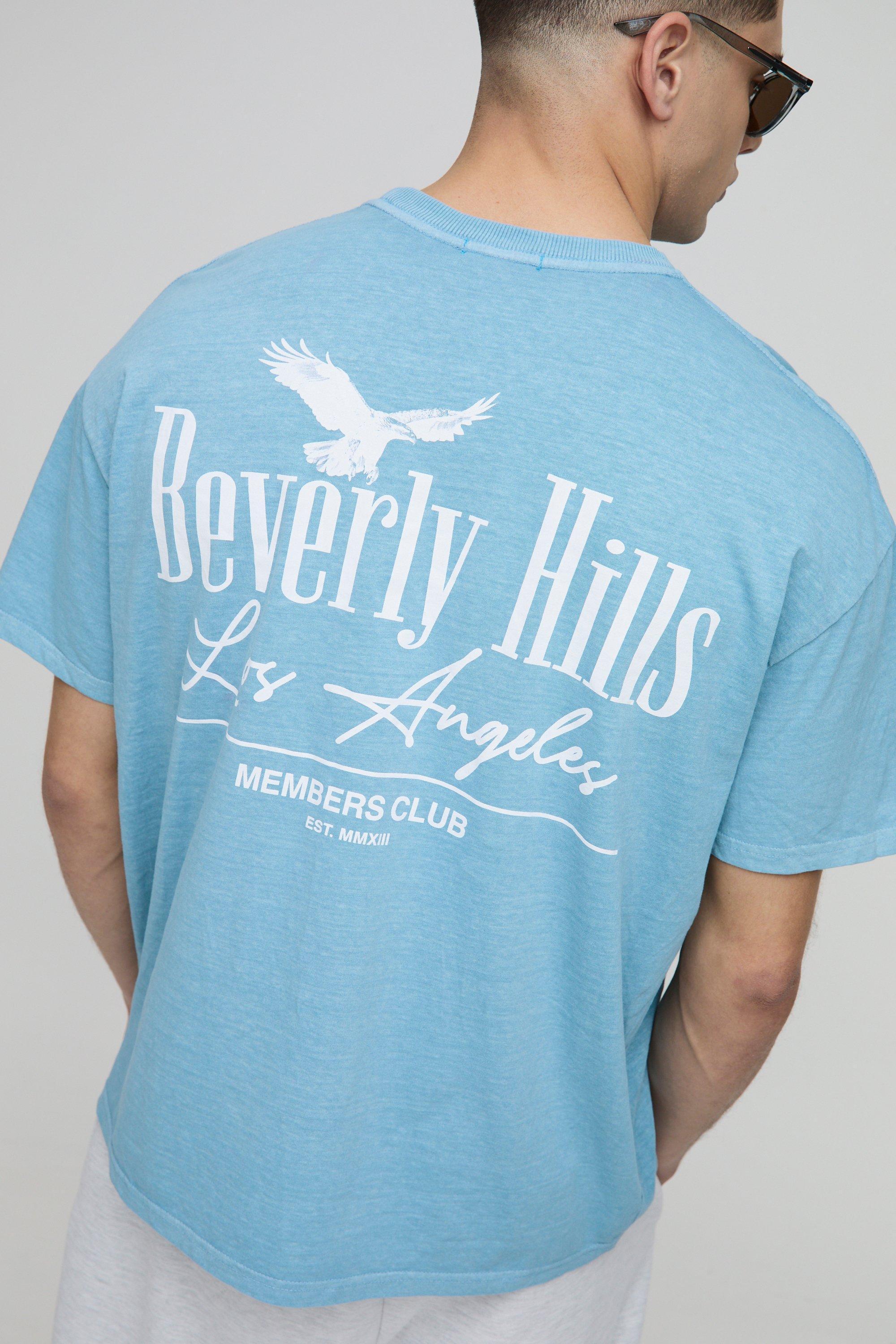 Oversized Beverly Hills Bird Graphic Washed T-Shirt | boohooMAN USA Product Image