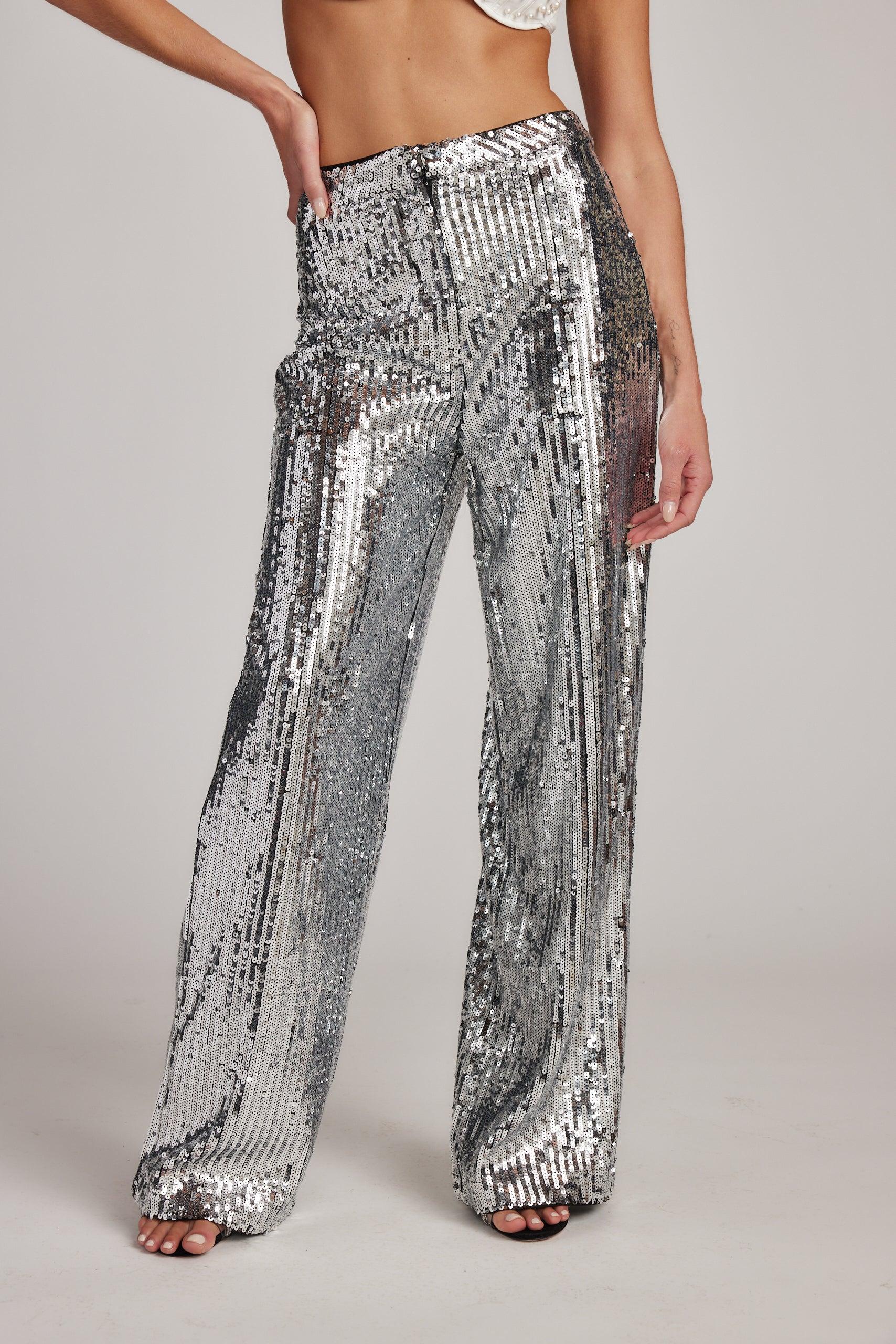 California Dreaming Silver Sequin Trousers Product Image