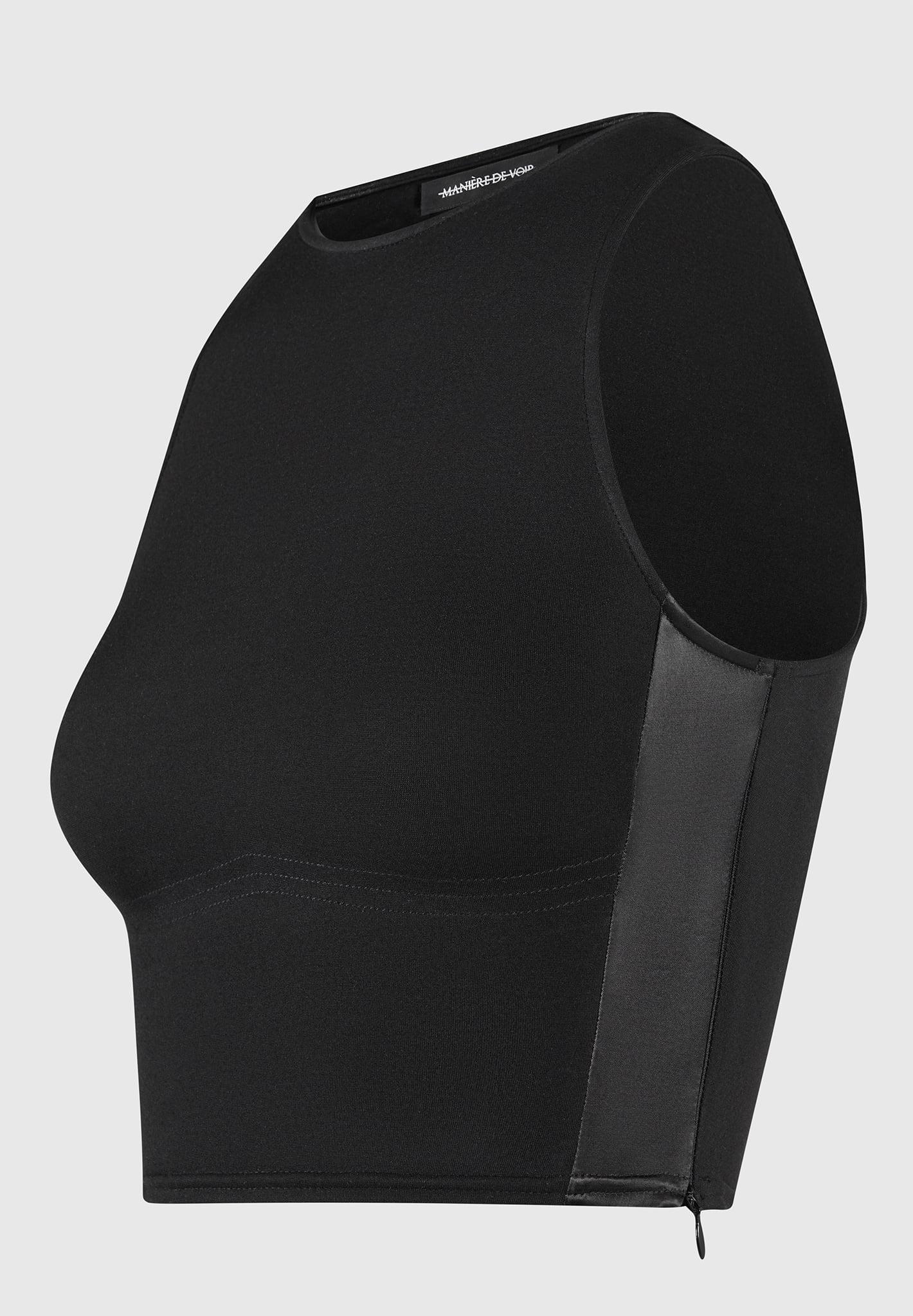 Racer Crop Top with Satin Panels - Black Female Product Image