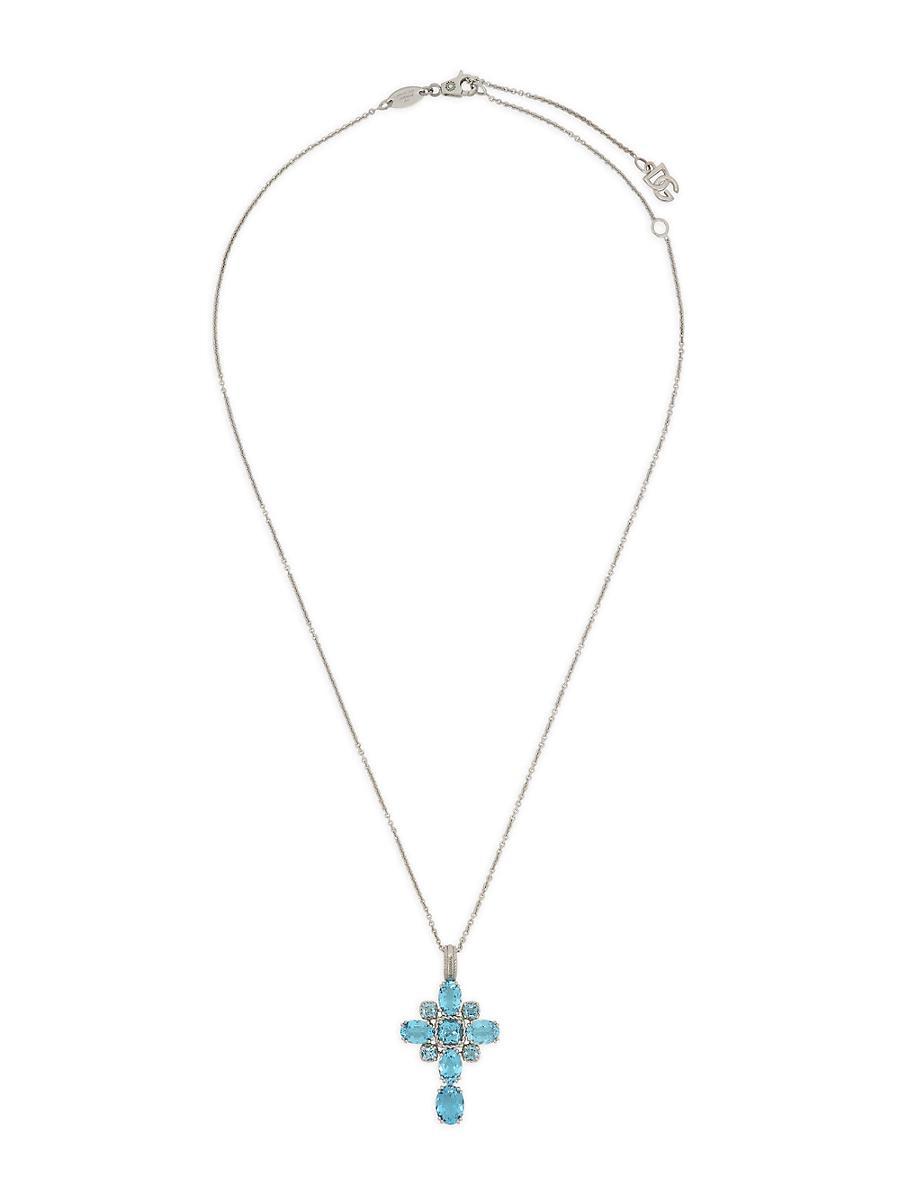 Womens Anna 18K White Gold & Swiss Blue Topaz Cross Pendant Necklace Product Image