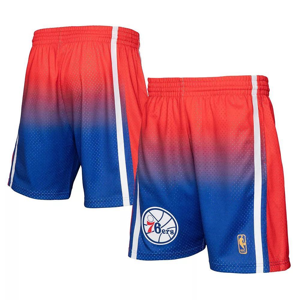 Men's Mitchell & Ness Red/Royal Philadelphia 76ers 1996/97 Hardwood Classics Fadeaway Reload 3.0 Swingman Shorts,  Product Image
