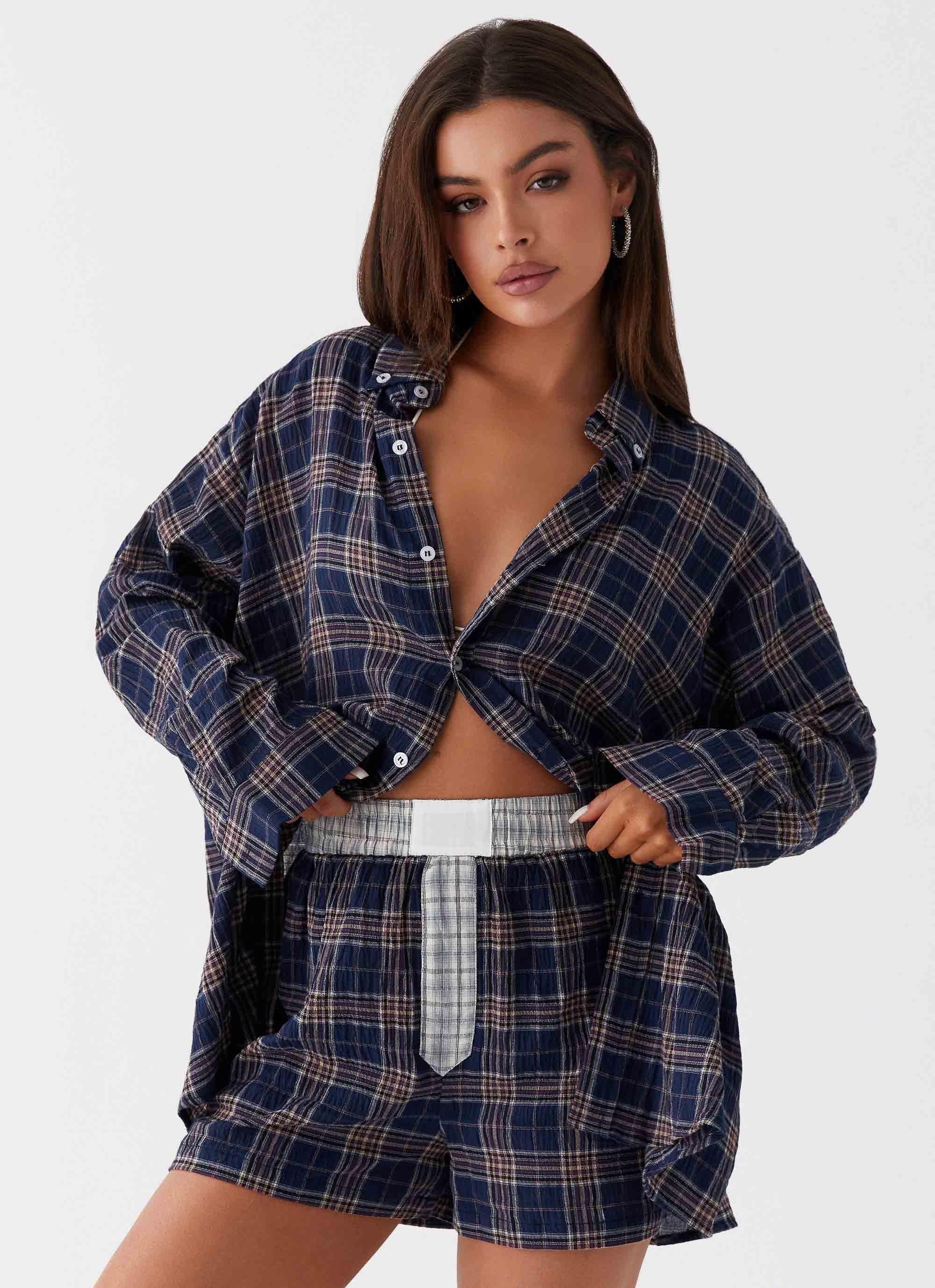 Harley Oversized Shirt - Navy Check Product Image