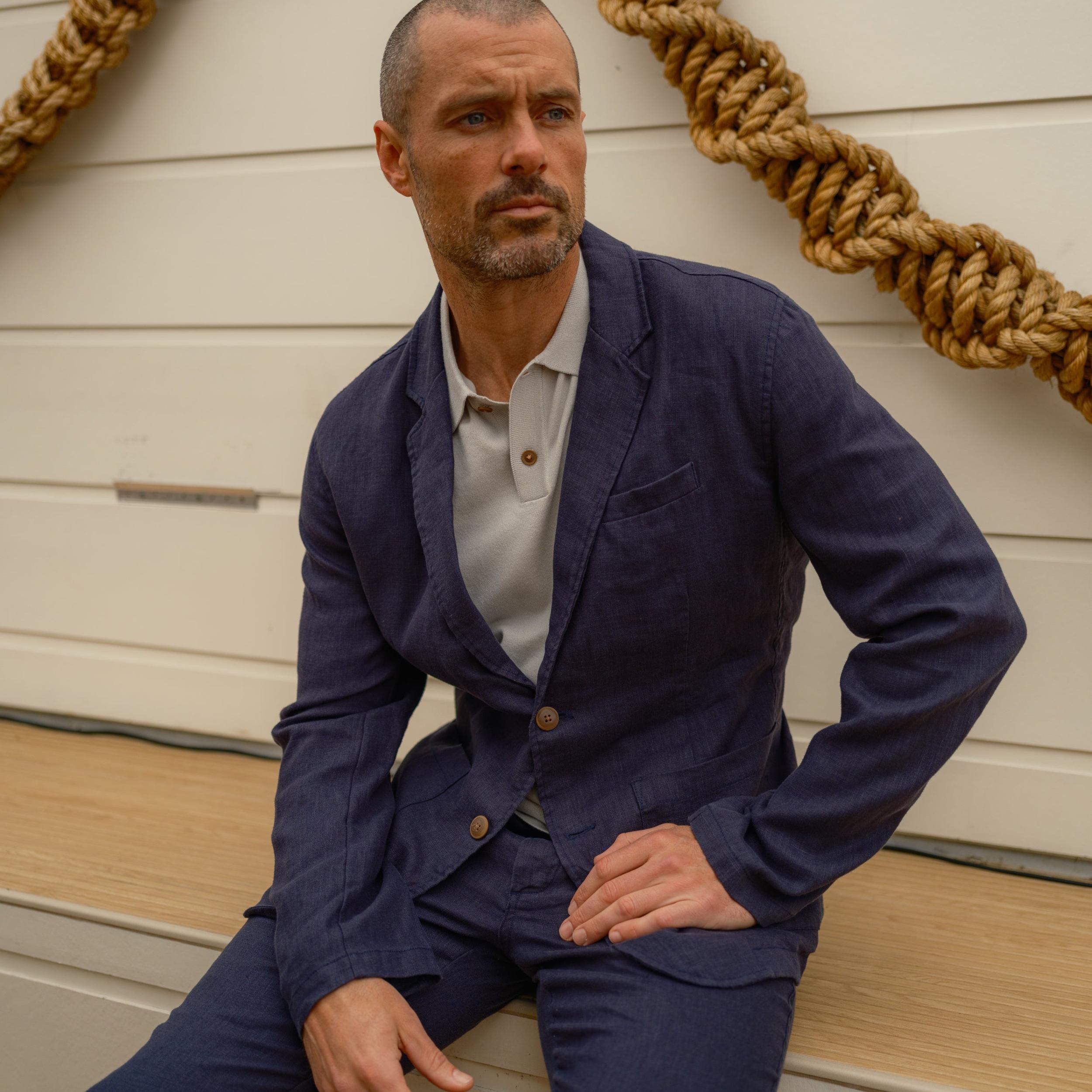 Bal Harbour 2 Button Linen Blazer - Navy Product Image