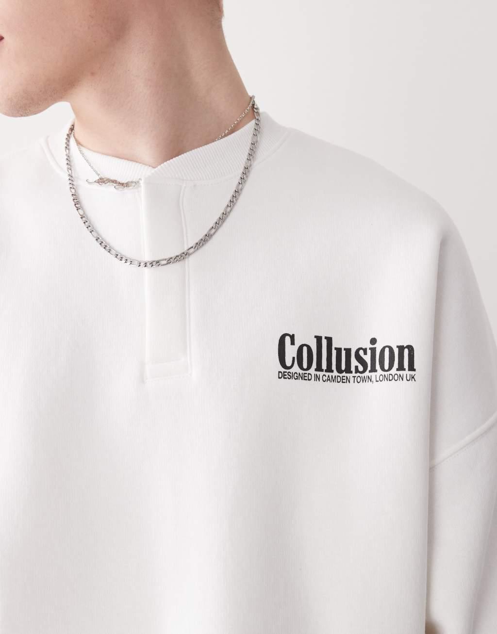 COLLUSION Henley neck sweatshirt in ecru with print - part of a set Product Image