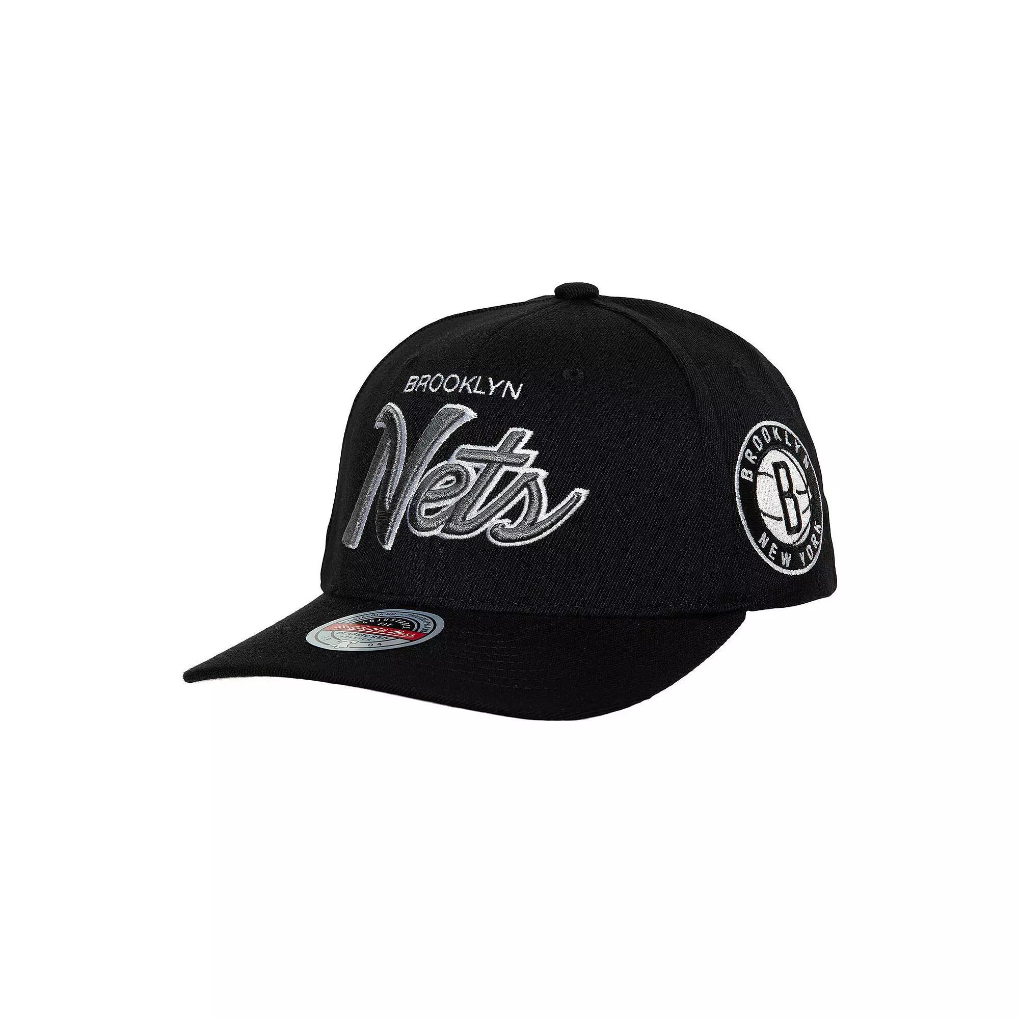 Men's Mitchell & Ness Black Brooklyn Nets MVP Team Script 2.0 Stretch-Snapback Hat Product Image