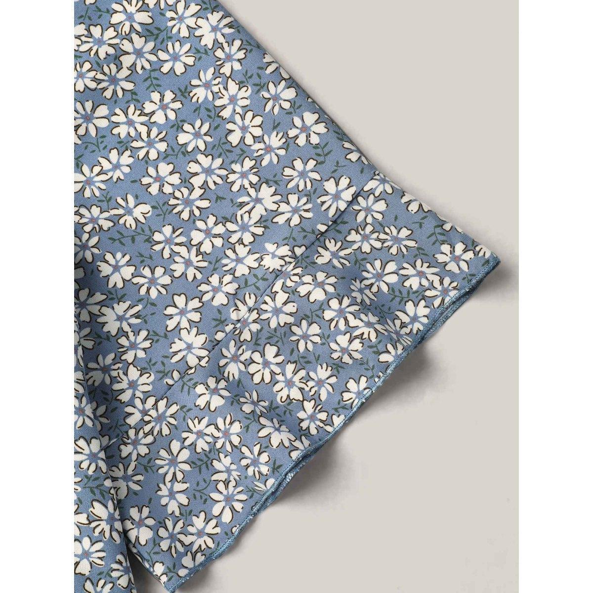 Plus Size LightBlue Ditsy Floral Pleated Flared Sleeve Shirt Women Timeless Half Sleeve V-neck Elegant Blouses BloomChic 22-24/3X Product Image