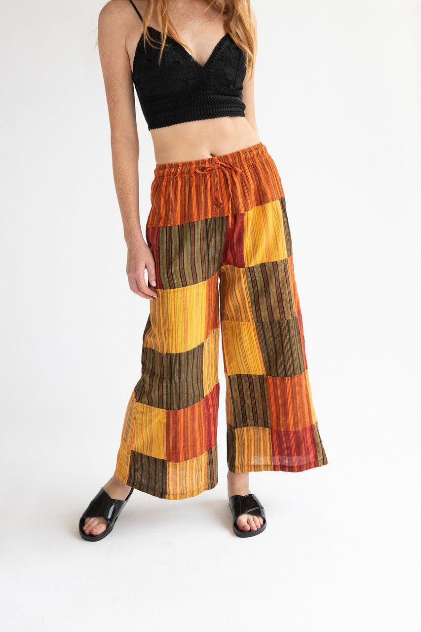 Orange Striped Wide Leg Patchwork Pants Product Image
