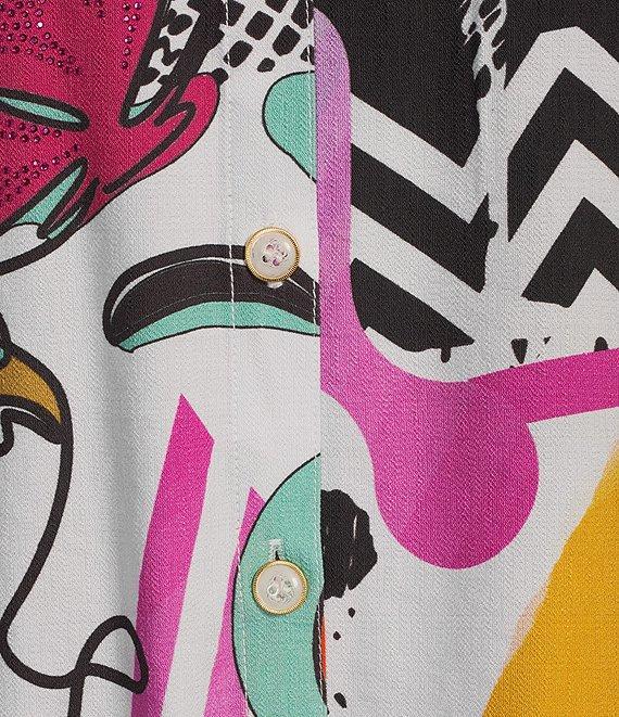 Ali Mile Petite Size Printed Woven Point Collar 3/4 Sleeve Button Front Tunic Product Image