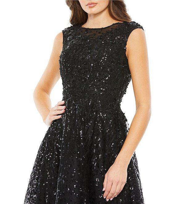 Mac Duggal Sleeveless Sequined Mesh Fit & Flare Midi Dress Product Image