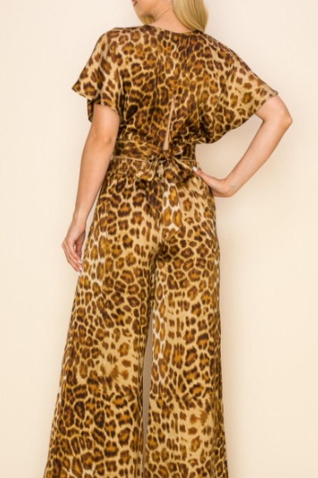 Leopard Print Crop Top and Full Pant Set Product Image