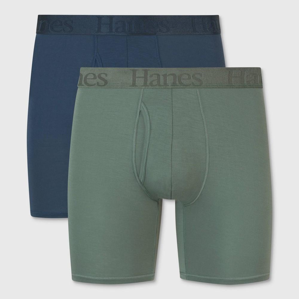 Hanes Originals Premium Men's SuperSoft Boxer Briefs 2pk - Sage Green/Black S Product Image