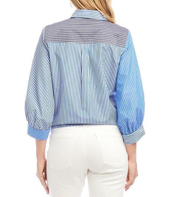Karen Kane 3/4 Blouson Sleeve Mixed Stripe Tie-Front Top Product Image