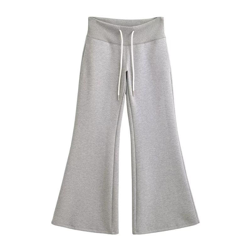 Drawstring Waist Plain Flared Pants Product Image