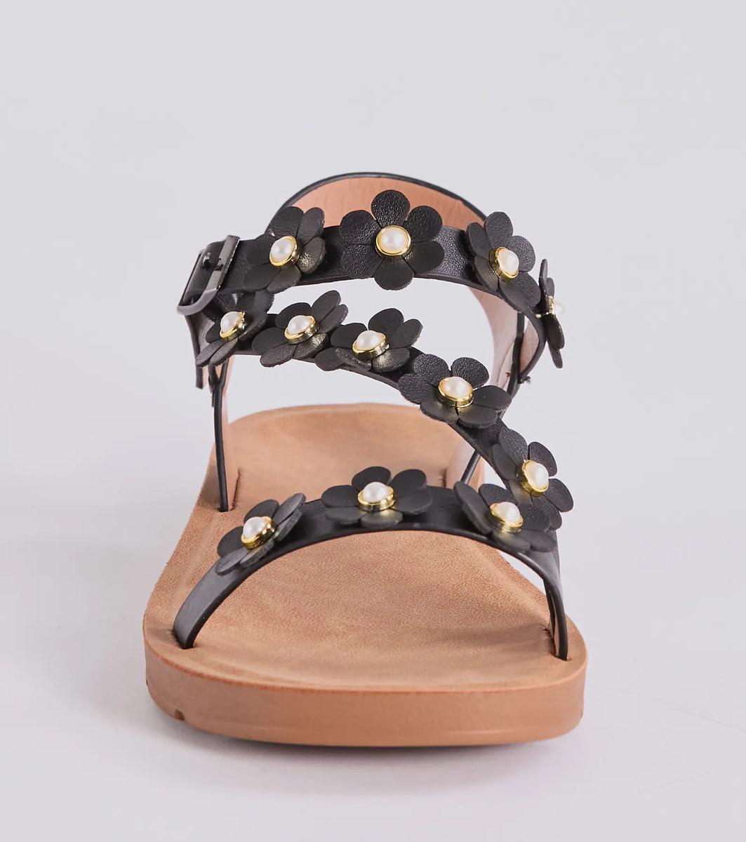 Floral Cutie Strappy Faux Leather Sandals Product Image