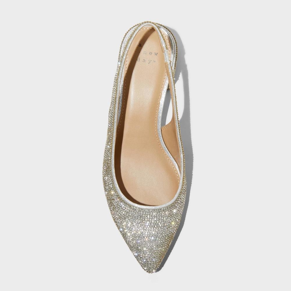 Womens Elle Rhinestone Slingback Pointed Toe Heels - A New Day Silver 8.5 Product Image