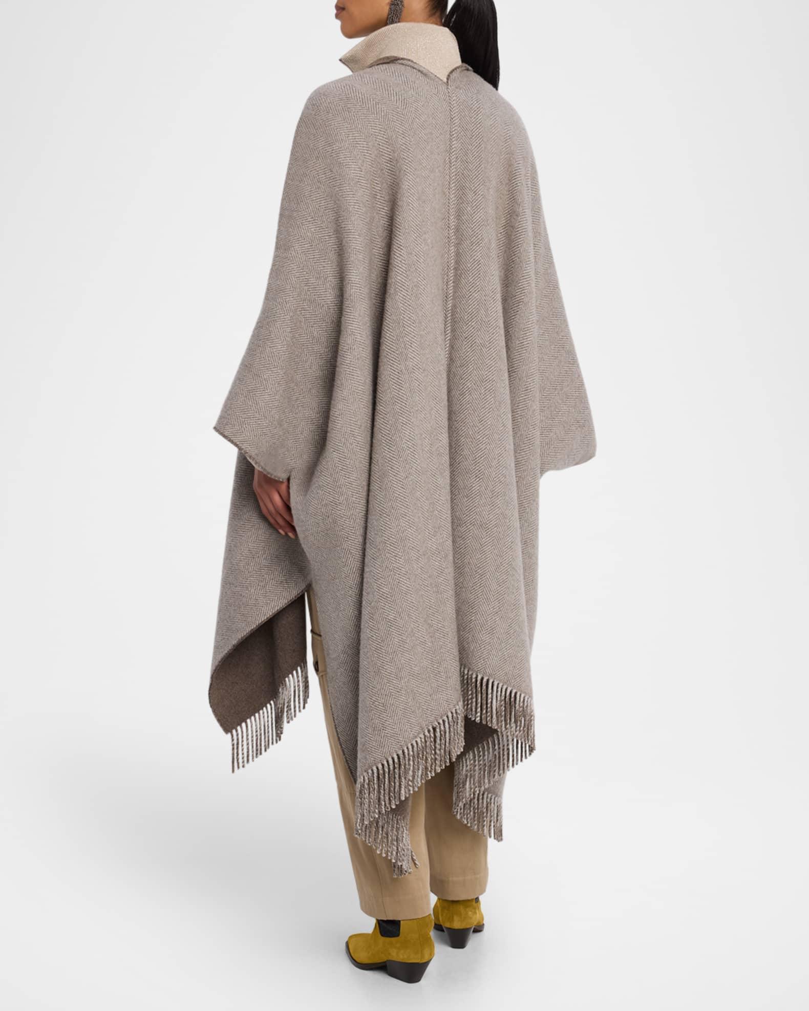 Reversible Metallic Herringbone Double Brushed Cashmere Poncho Product Image