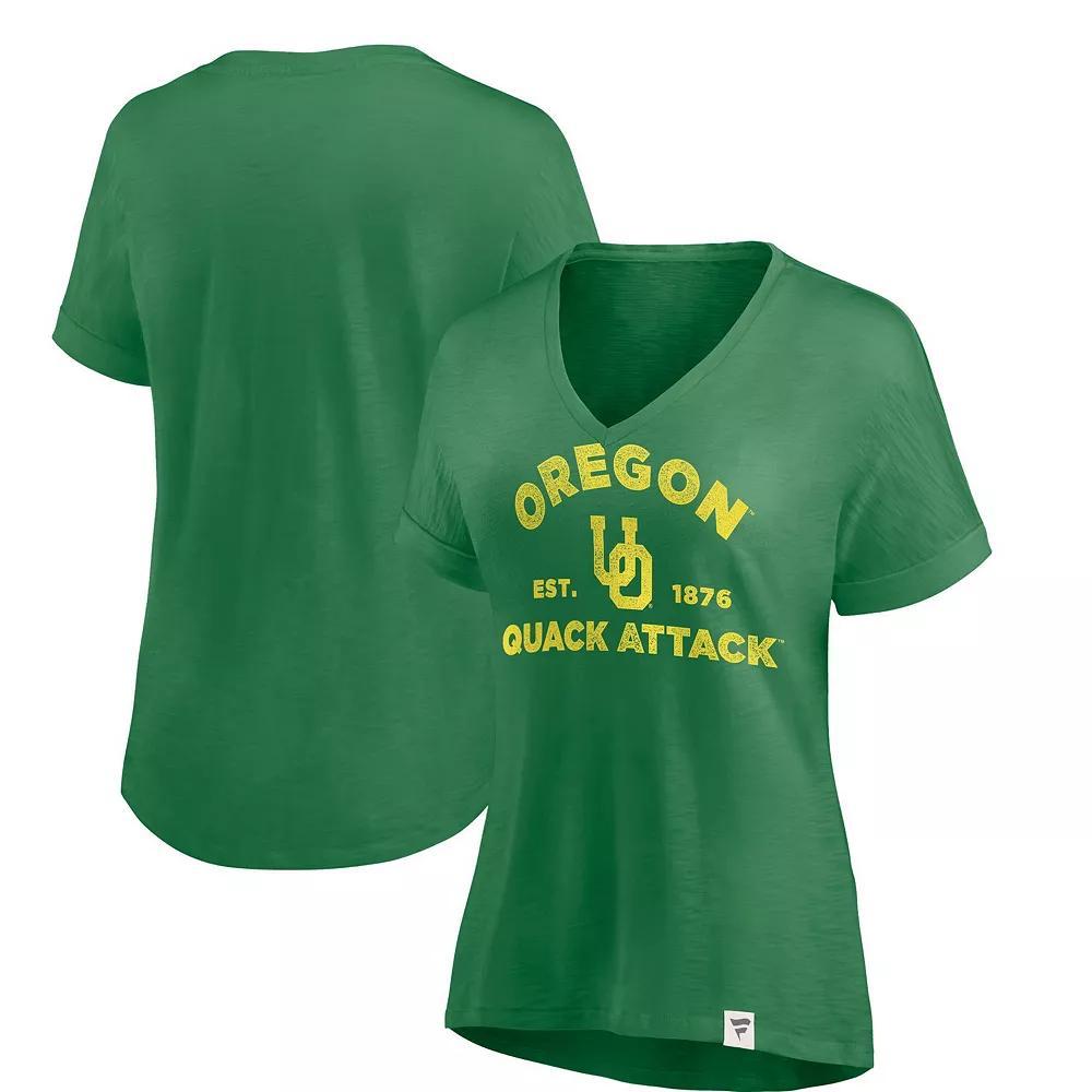 Women's Fanatics Green Oregon Ducks True Classics Slub Flowy V-Neck T-Shirt, Size: Medium Product Image