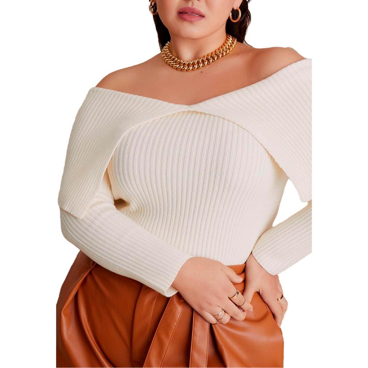 Eloquii Womens Ribbed Off The Shoulder Sweater Product Image