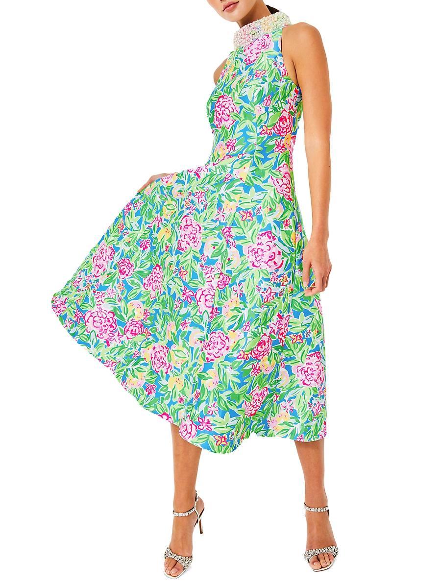 Womens Willa Floral Beaded Halter Midi-Dress Product Image