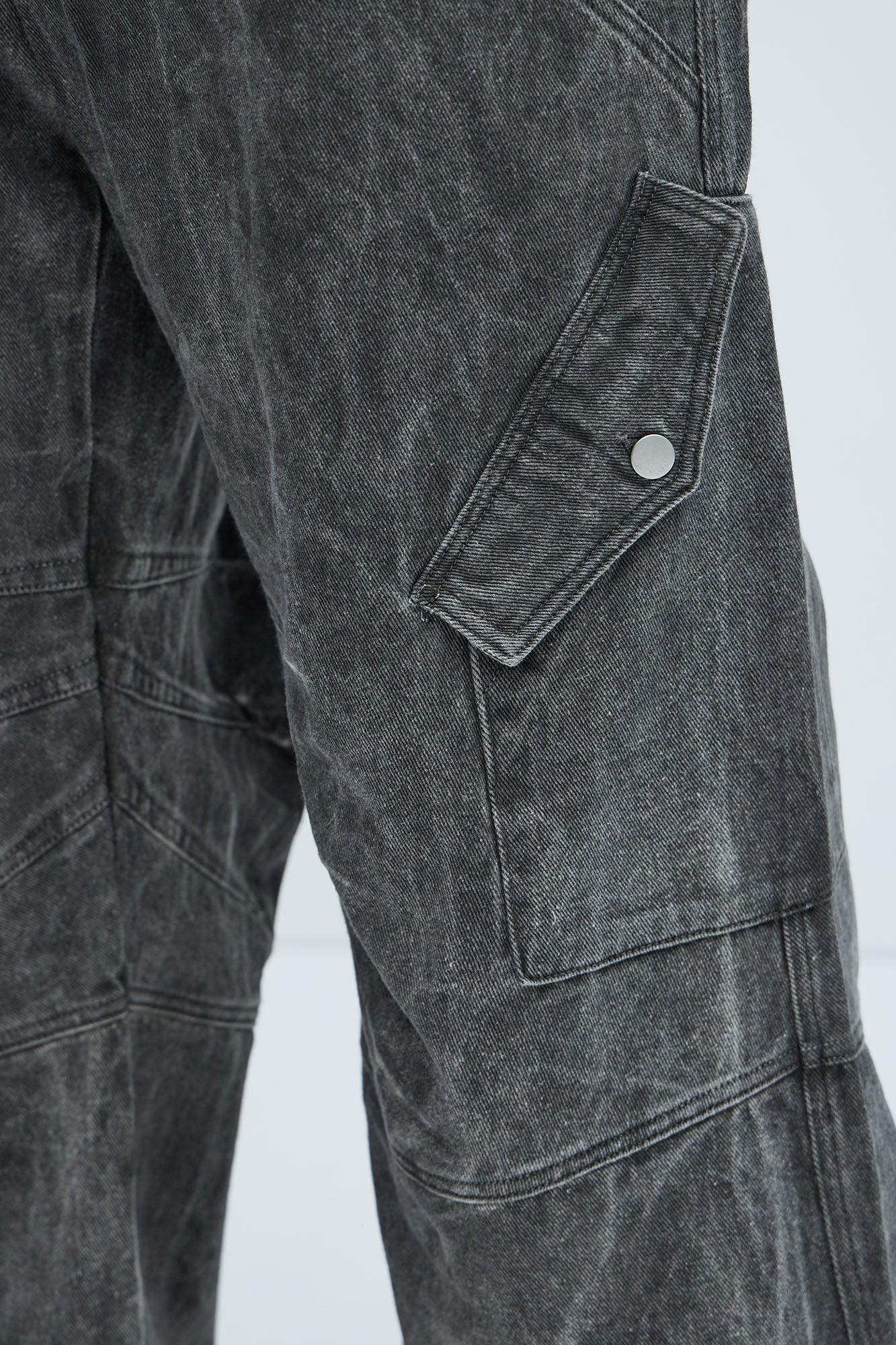 Overdyed Utility Baggy Cargo Pants - Grey Product Image