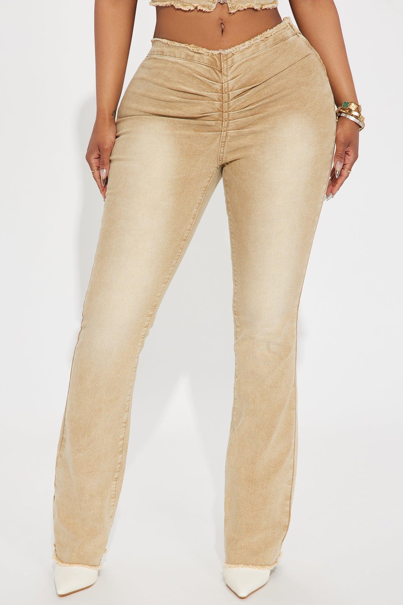 Coming Back Frayed V Waistband Flare Pant - Khaki Product Image