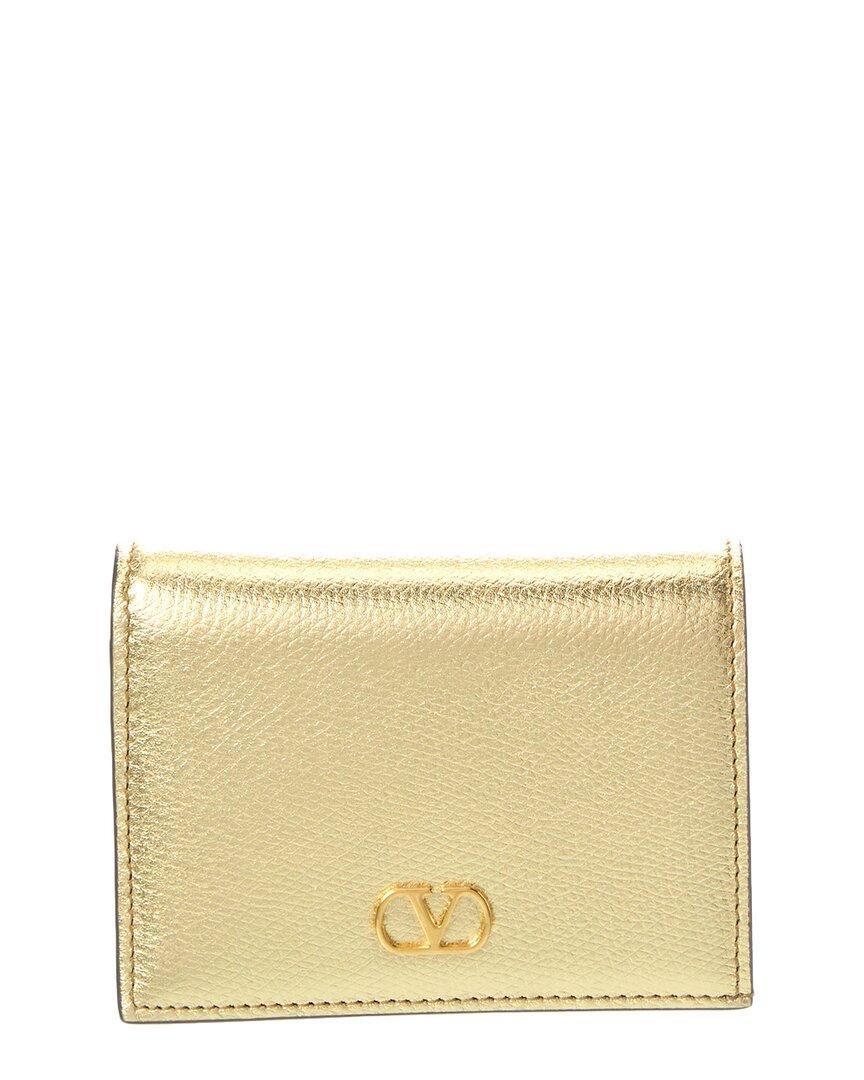 VALENTINO GARAVANI Valentino Vlogo Signature Leather Card Case In Gold Product Image