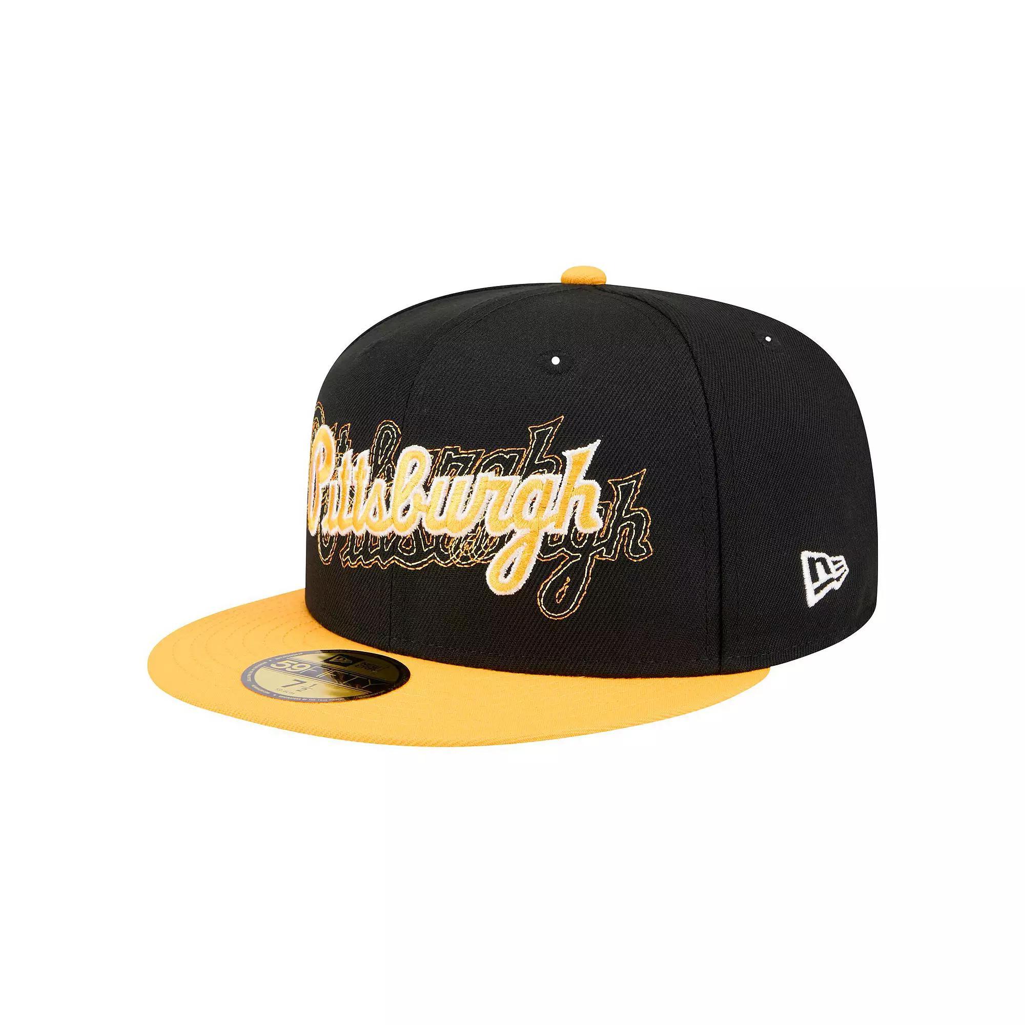 Men's New Era Black Pittsburgh Pirates Shadow Stitch 59FIFTY Fitted Hat, Size: 7 Product Image