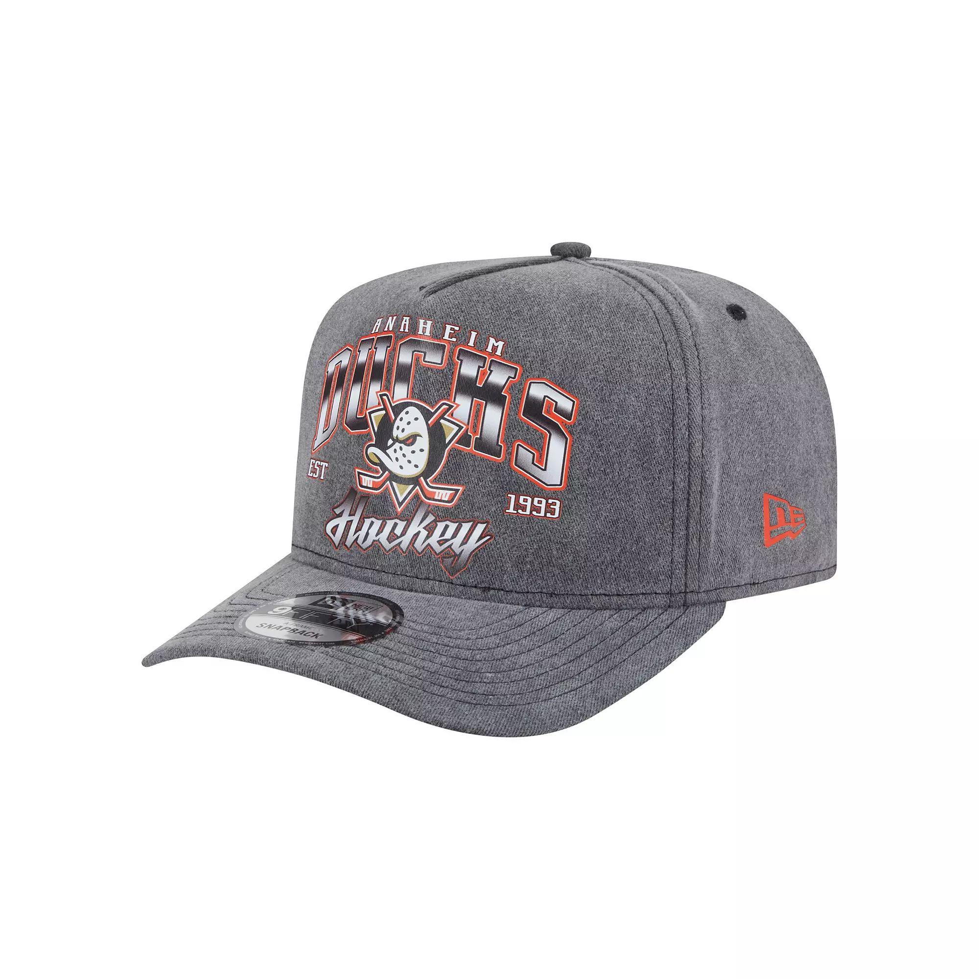 Men's New Era Charcoal Anaheim Ducks Throwback Washed A-Frame Pre-Curved 9FIFTY Snapback Hat, Dks Charco Product Image