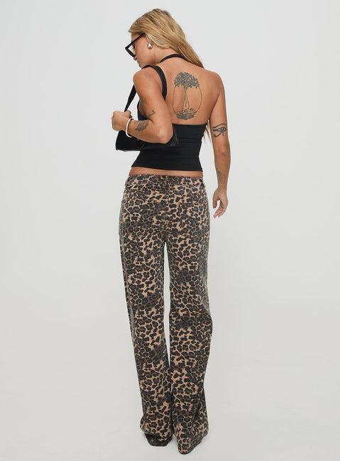 Top Model Low Rise Straight Leg Jeans Leopard Product Image