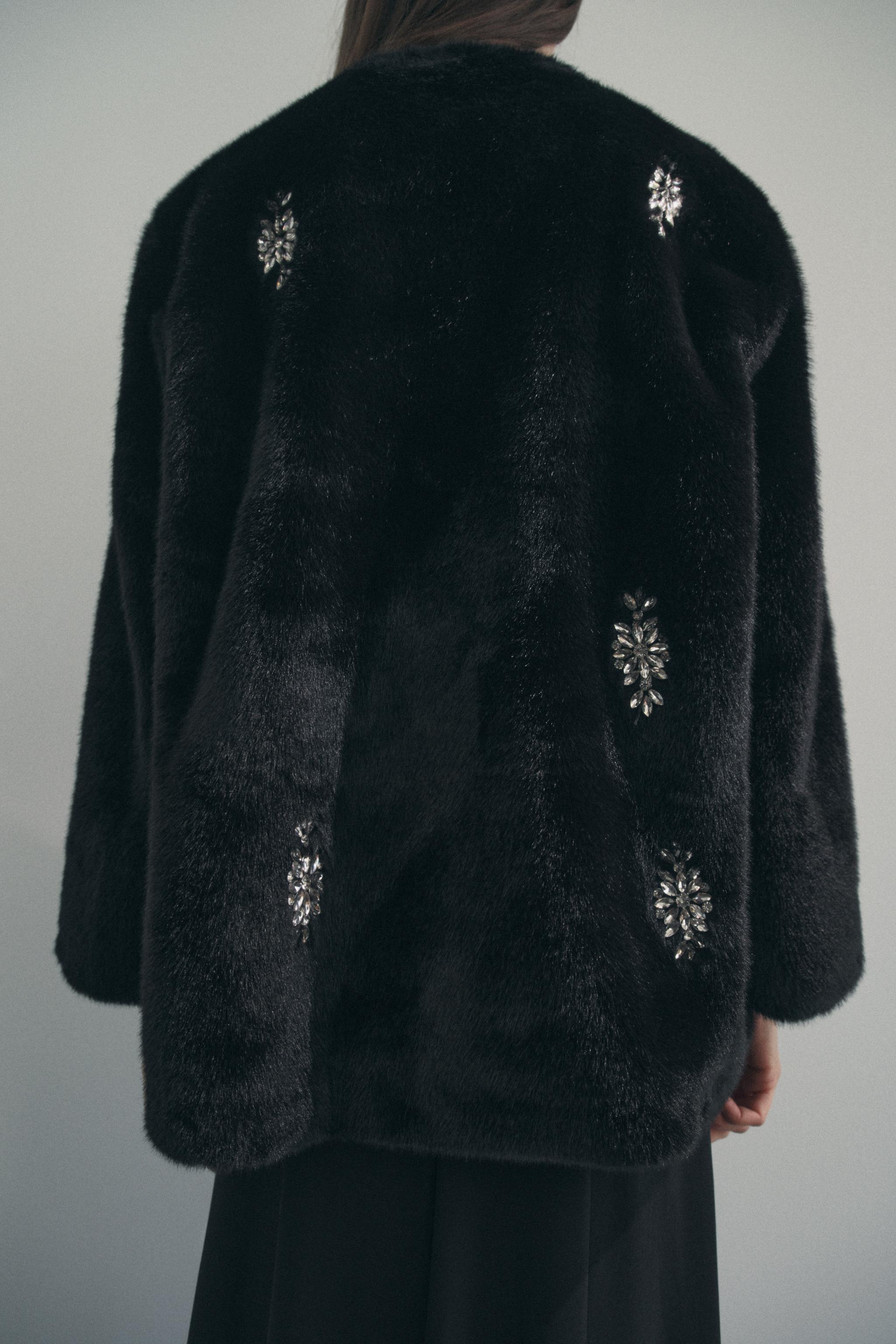 FAUX FUR JEWEL BEADING COAT Product Image