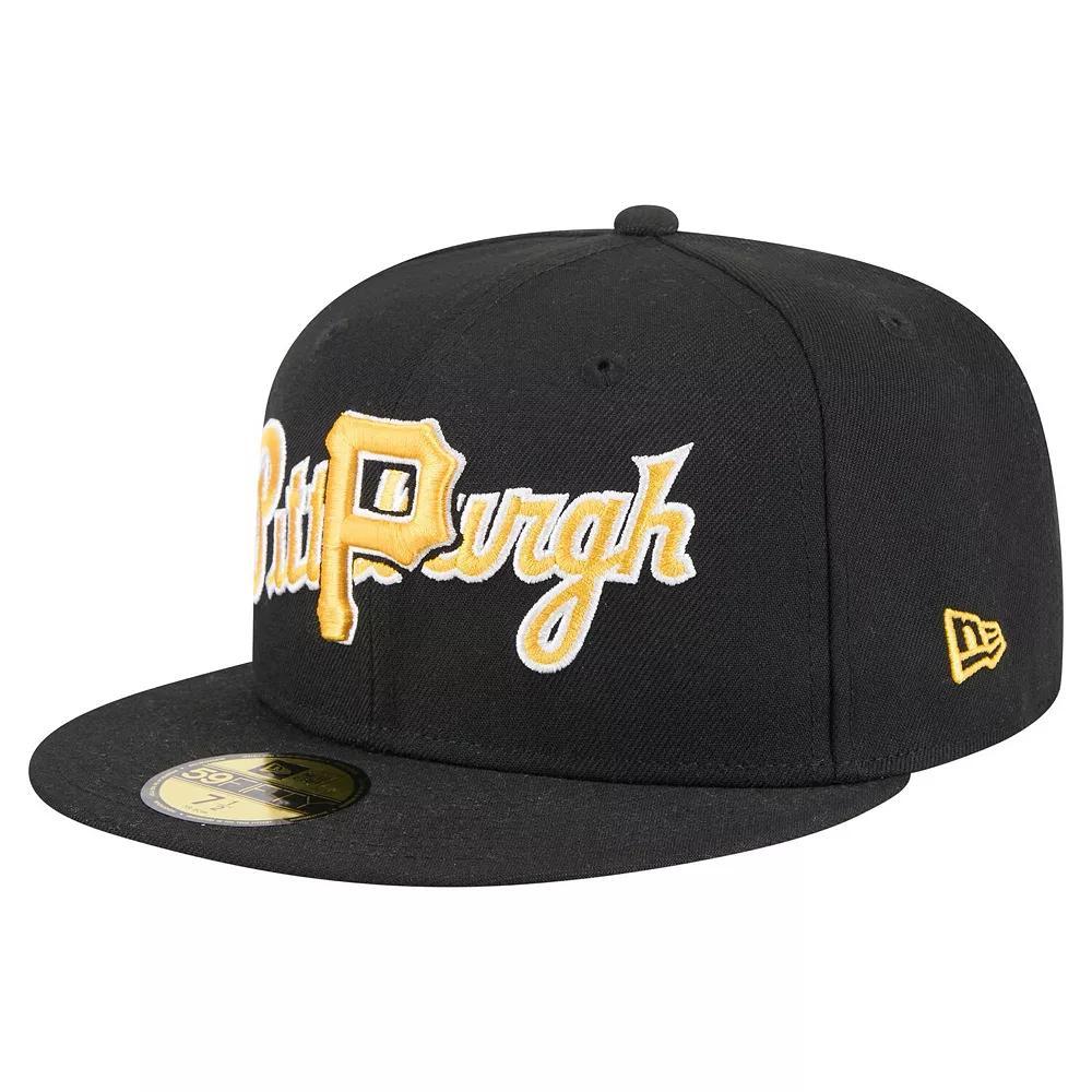 Men's New Era Black Pittsburgh Pirates Overlap 59FIFTY Fitted Hat,  Product Image
