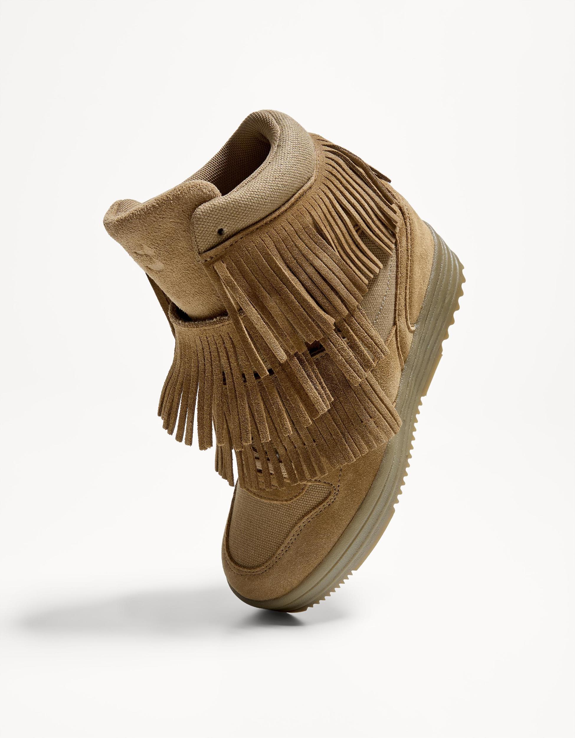 Leather wedge high-top sneakers with fringing Product Image