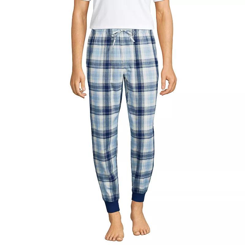 Big & Tall Lands End Plaid Flannel Jogger Pajama Sleep Pants, Mens Blue Alabaster Plaid Product Image