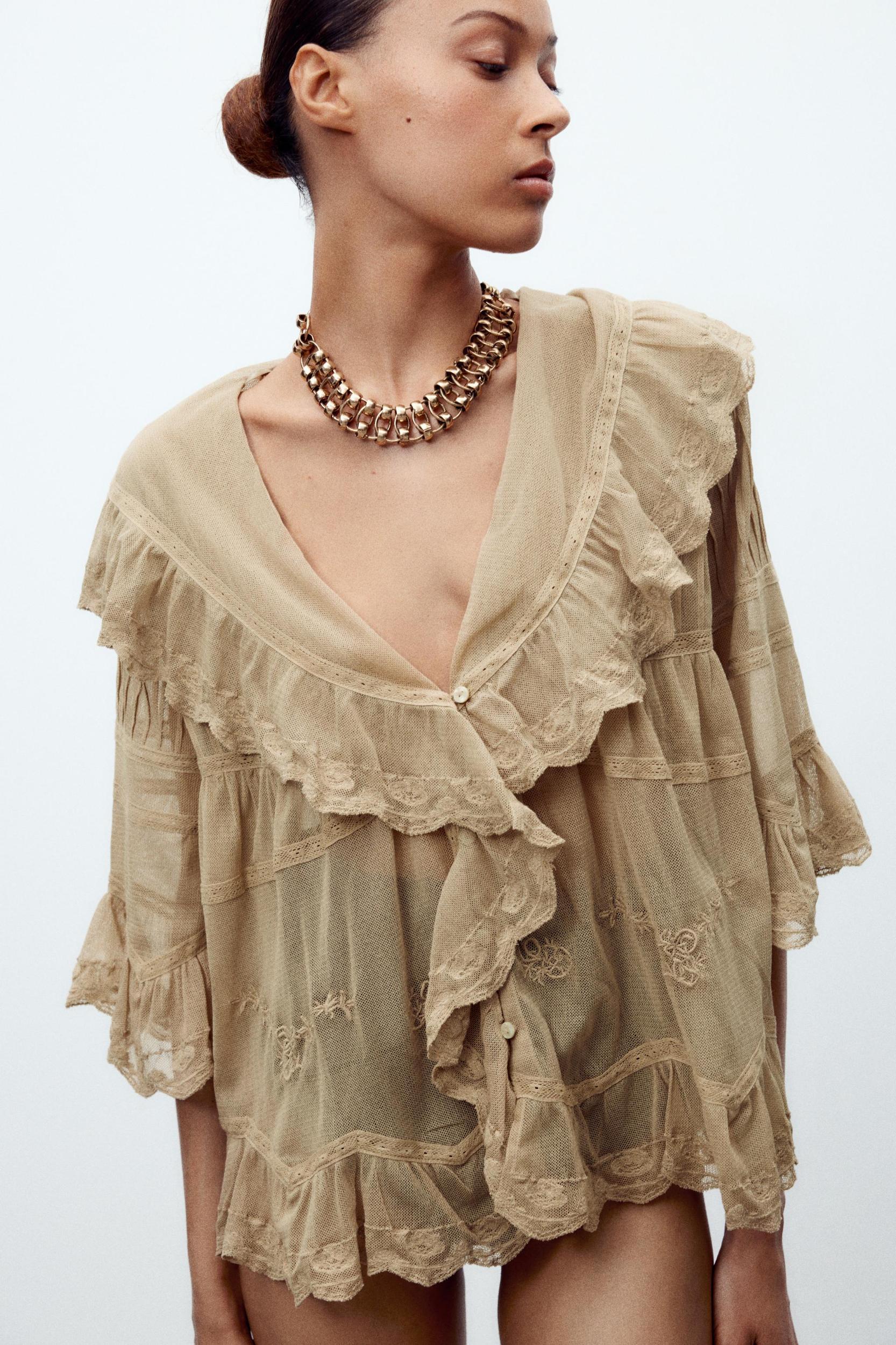 EMBROIDERED TULLE RUFFLE TOP Product Image