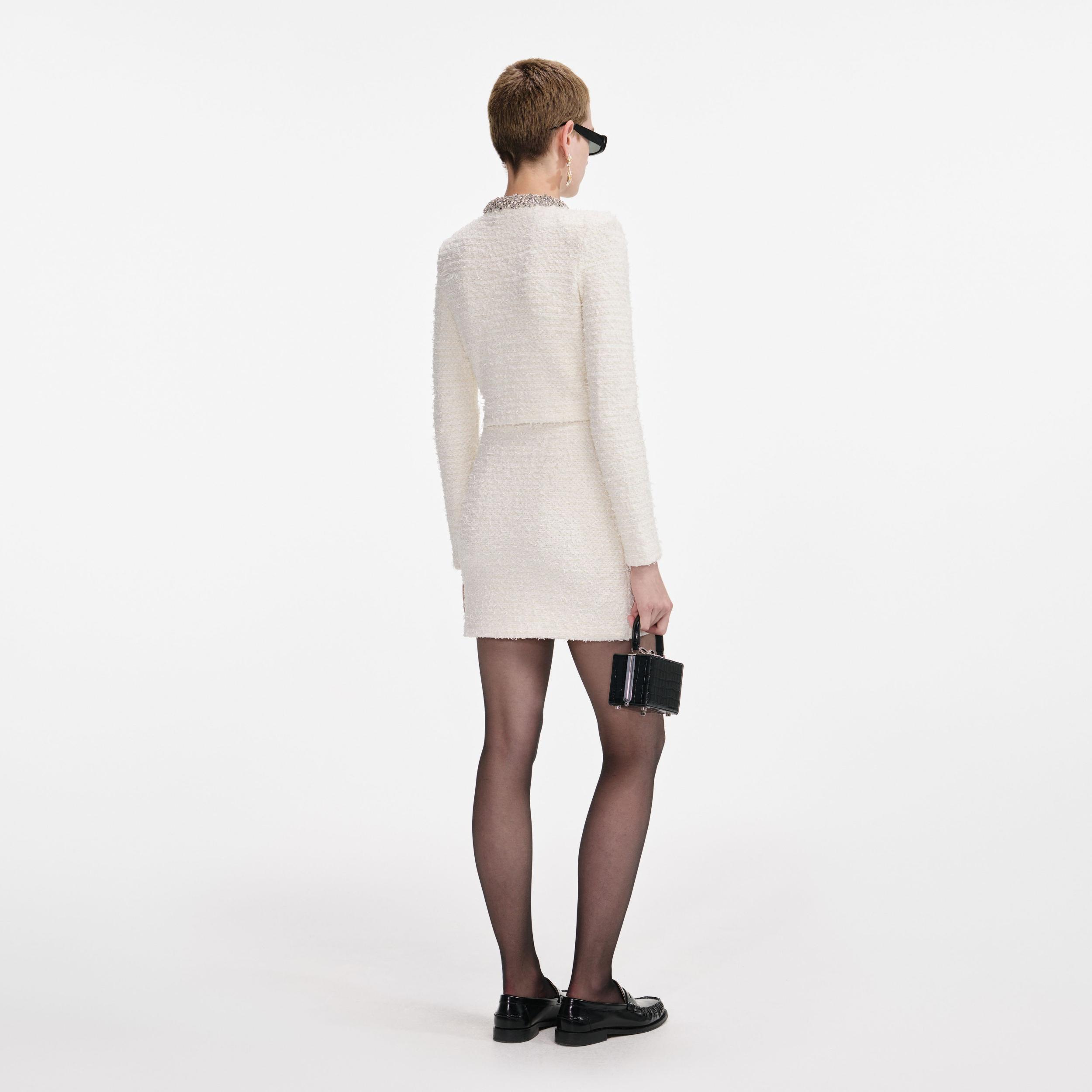 Cream Textured Knit Mini Skirt Product Image