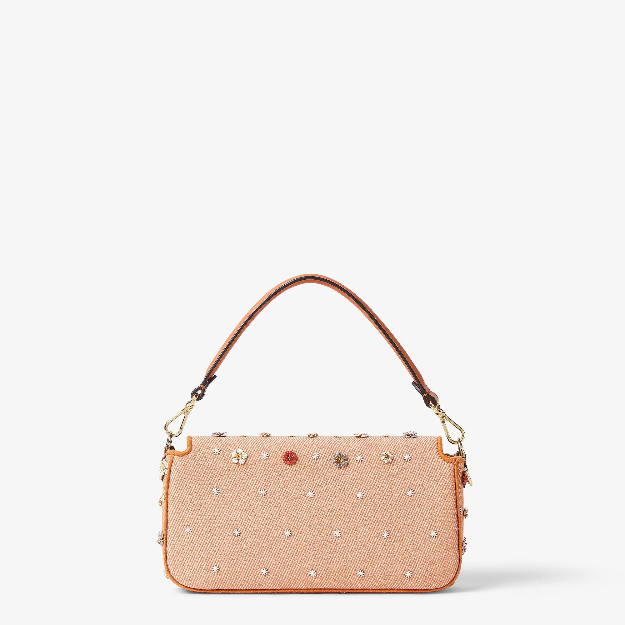 BaguetteFendi Flower Bouquet orange denim-effect jacquard bag Product Image