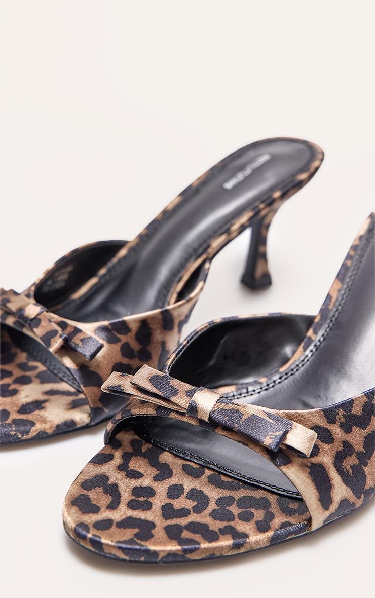 Leopard Bow Strap Low Heel Open Toe Mules Product Image