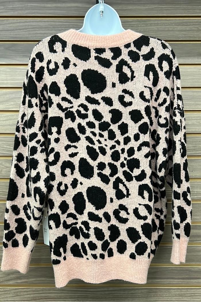 Pink Leopard Print Sweater Product Image