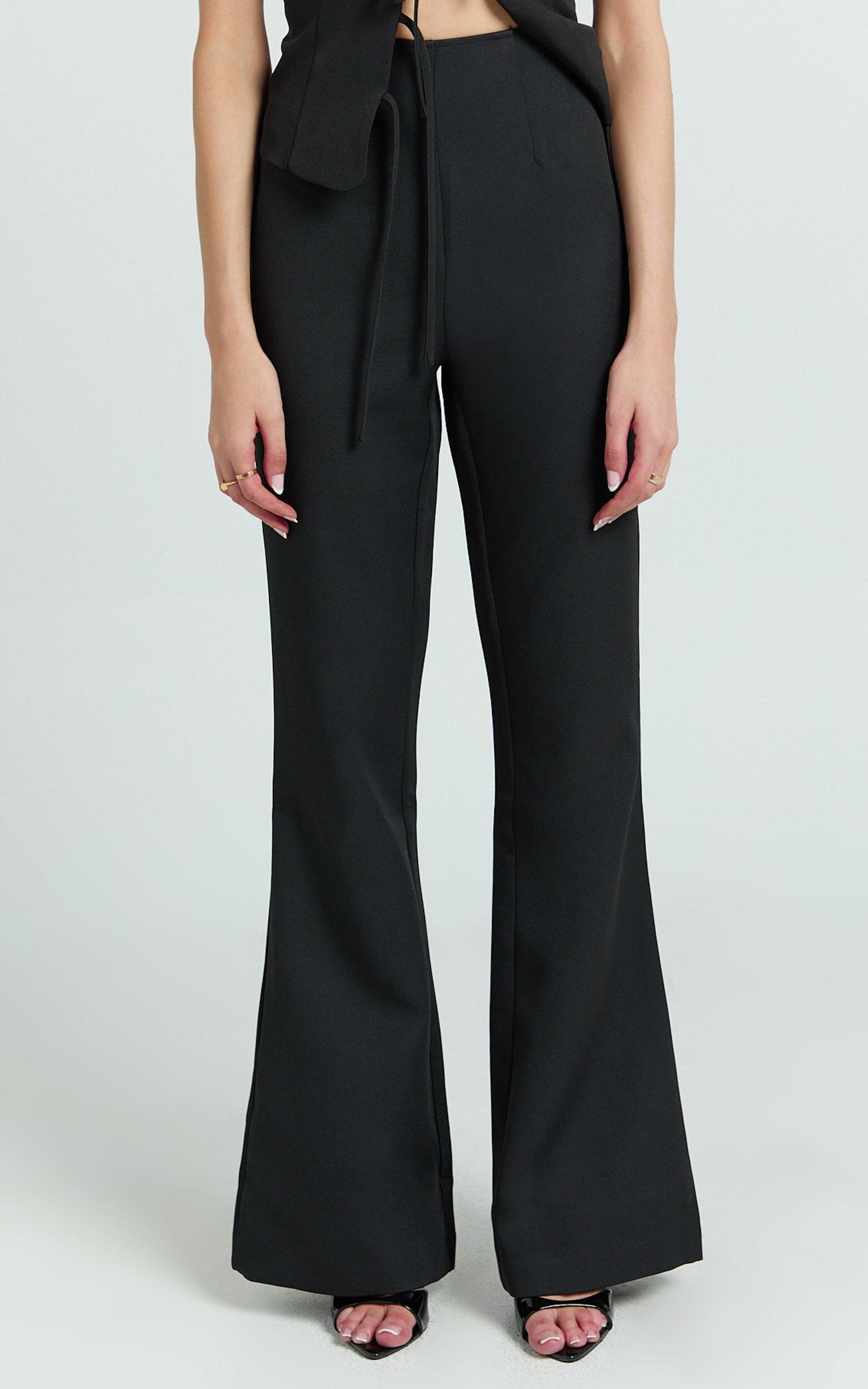 Nola Pants - Mid Waisted Pleated Flare Pants in Black Product Image
