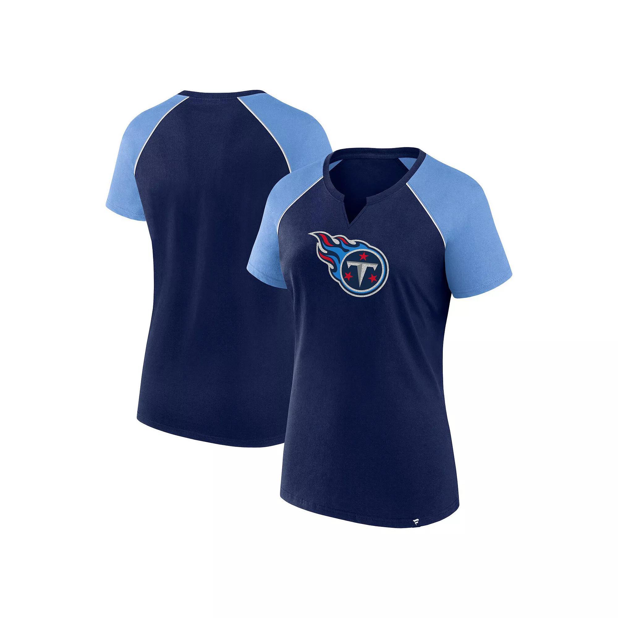 Women's Fanatics Navy/Light Blue Tennessee Titans Glittered Primary Raglan T-Shirt, Size: XL Product Image