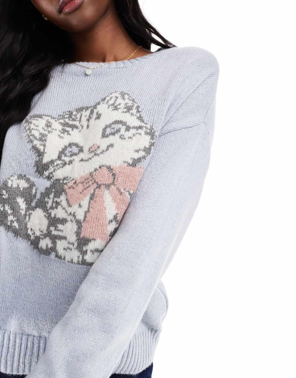 Miss Selfridge knit cat bow sweater Product Image