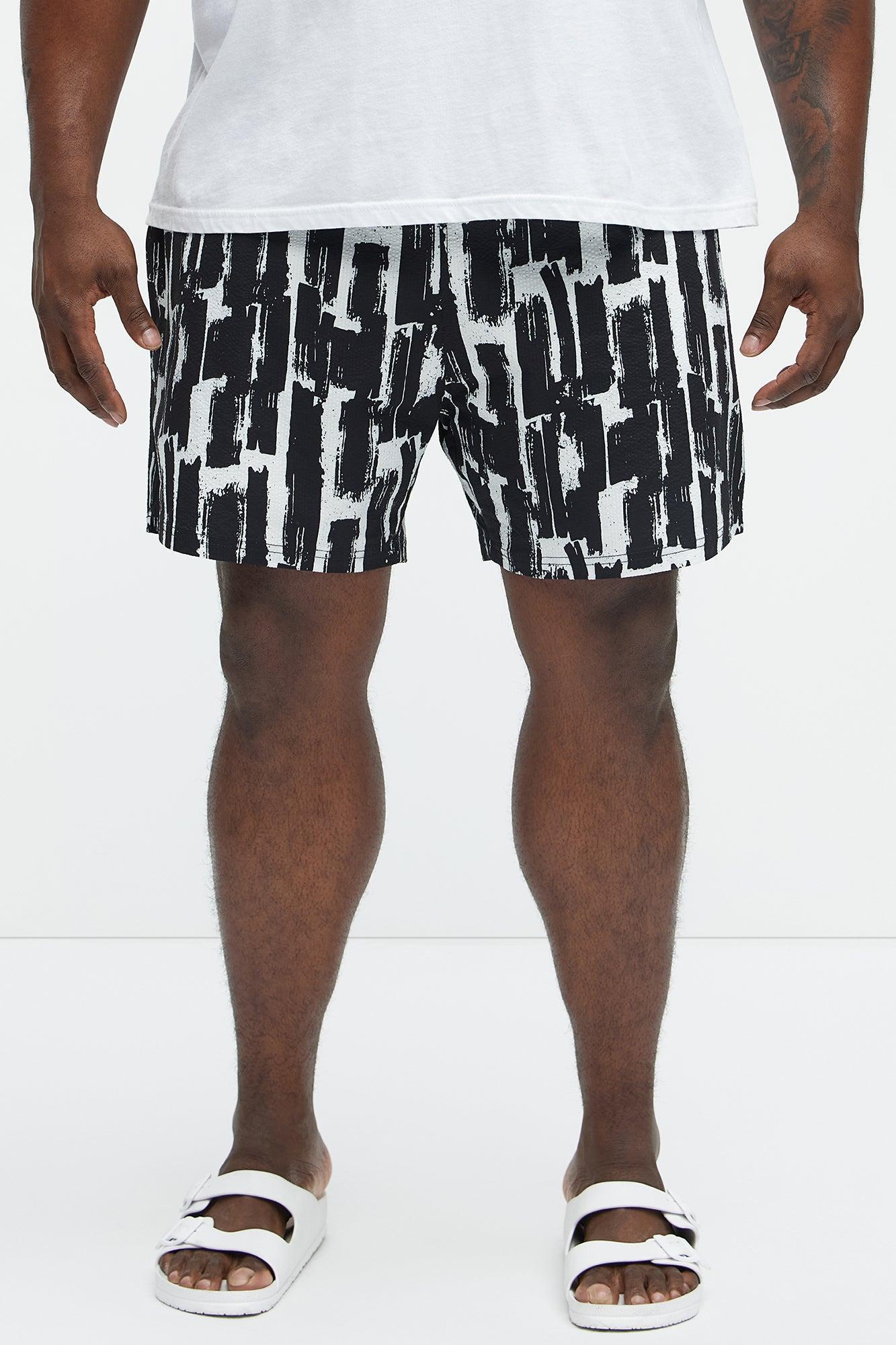Seersucker Printed Swim Trunk Mid - Black/combo Product Image