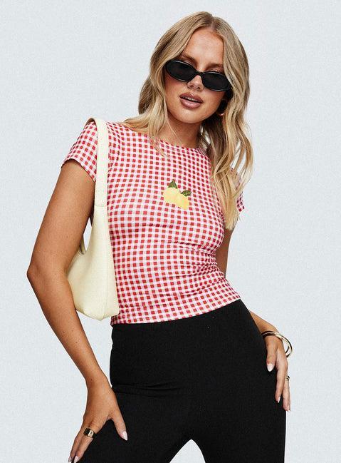 Marcello Graphic Top Red Check Product Image