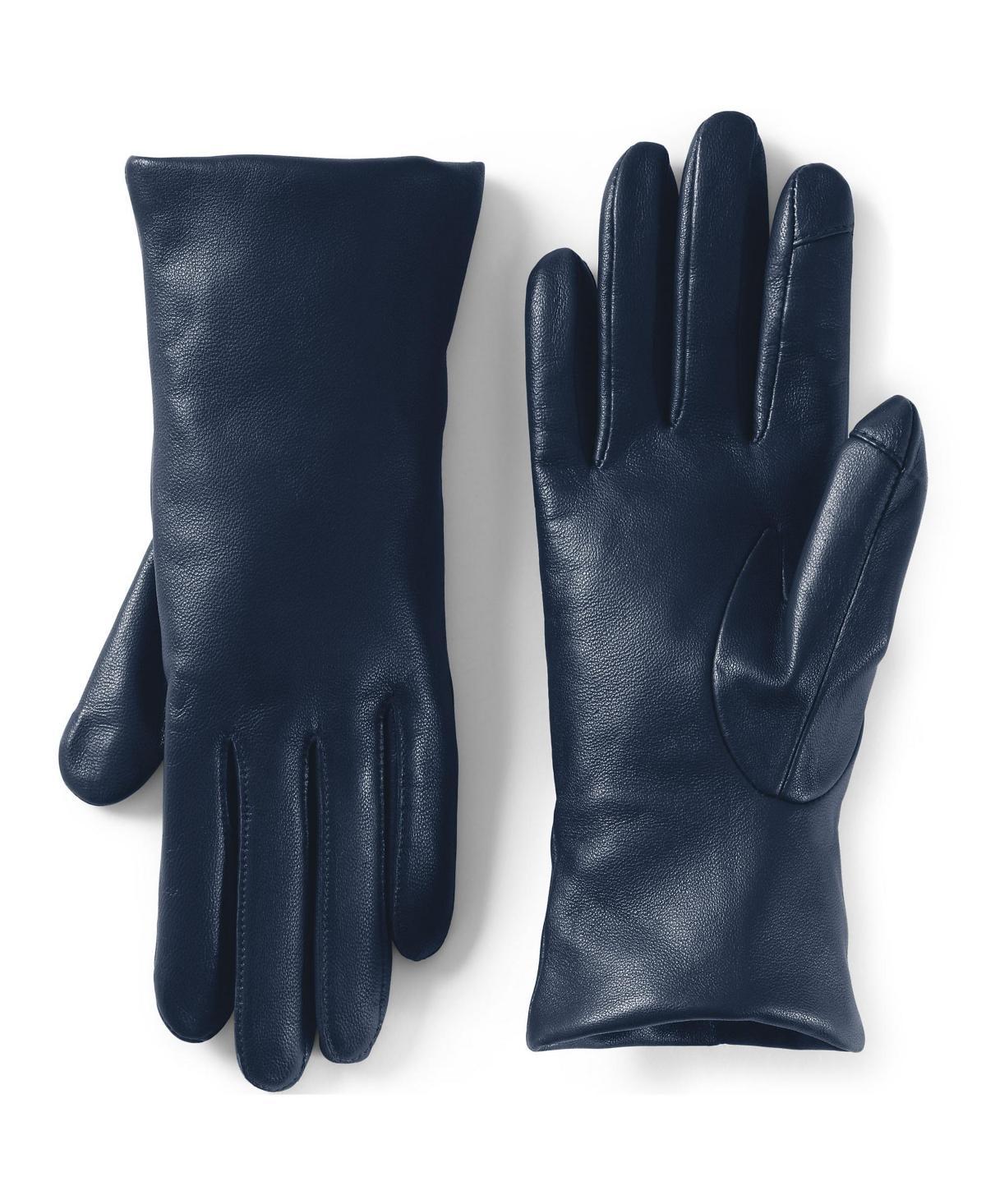 Womens Lands End Touch Screen Compatible Leather Gloves with Cashmere Lining Red Product Image