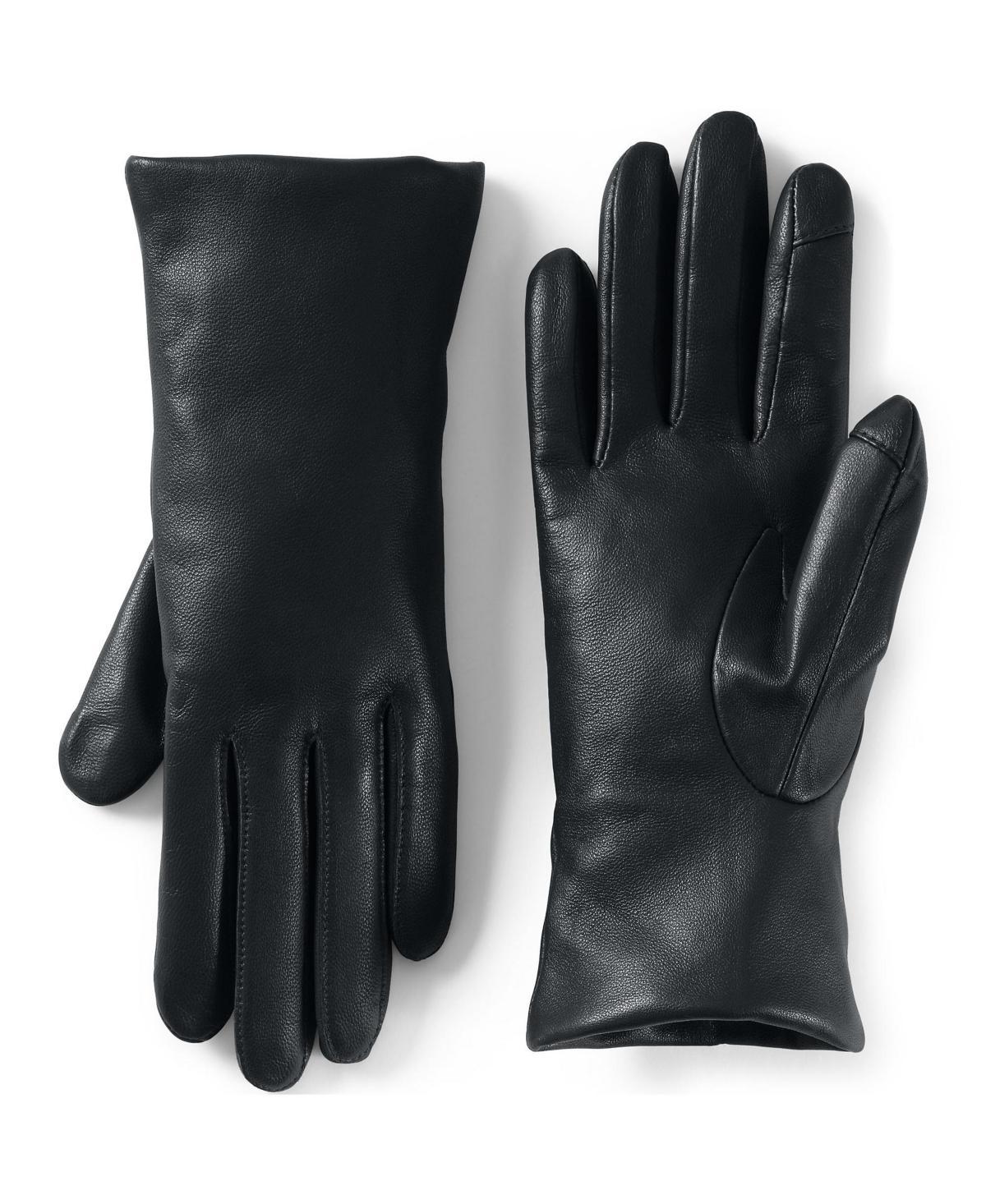 Womens Lands End Touch Screen Compatible Leather Gloves with Cashmere Lining Red Product Image