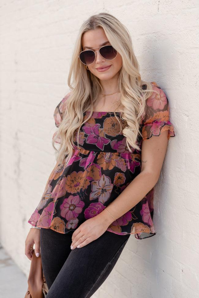 Something Beautiful Black Floral Print Tulle Blouse FINAL SALE Product Image