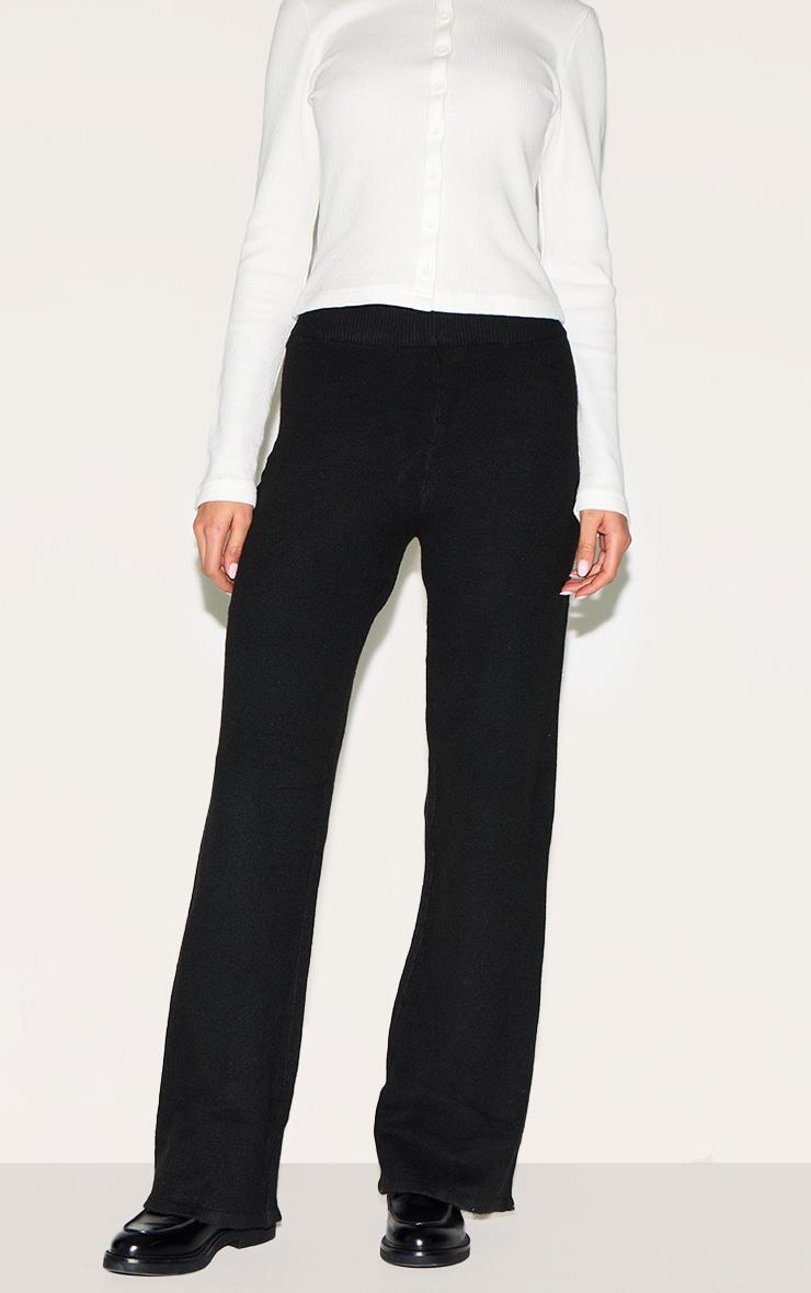 Black Soft Knit Wide Leg Pants Product Image
